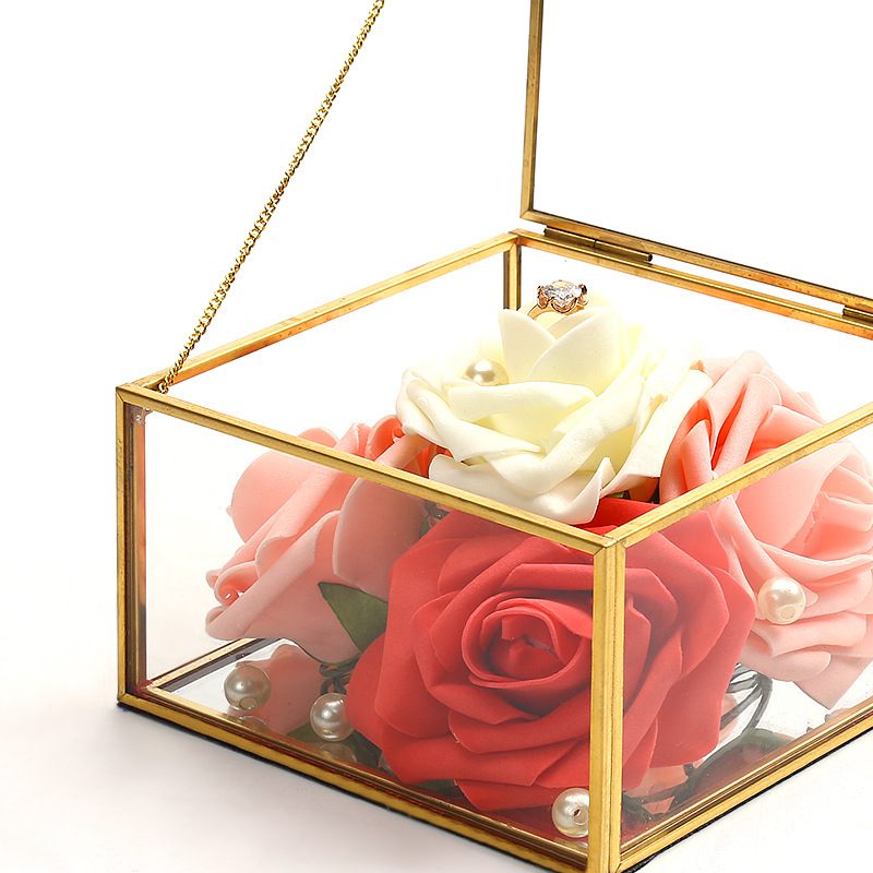 Szögletes Szegélyezett Üveg Tárolódoboz Ékszerdoboz Kijelző Kellékek Örök Virágos Üvegdoboz Valentin-napi Ajándékdoboz