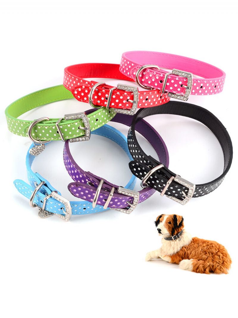 Állítható Pet Dog Pu Bőr Nyakörv Csat Puppy Bling Strasszos Nyakpánt