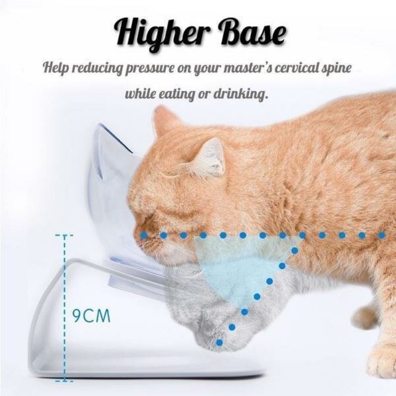 Dupla Macskatál Megemelt Állvánnyal 15°-ban Döntött Platformú Macskaetető Etető- És Vizestálak Csökkentik A Nyakfájást Macskák És Kistestű Kutyák Számára