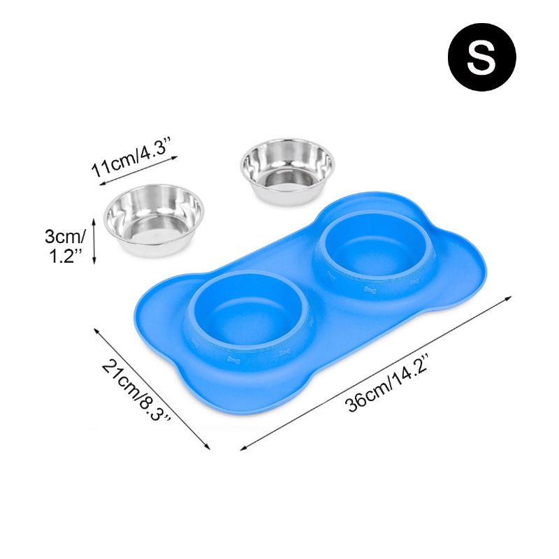 Kutya Macska Tálak Rozsdamentes Acélból Kiömlésmentes Szilikon Szőnyeg Háziállat-étel