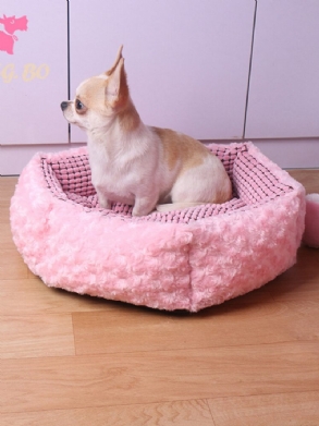 Pink Rose Velvet Pet Sleeping Bed Bed Kennel Dog Cat Téli Ágy Párna Szőnyeggel