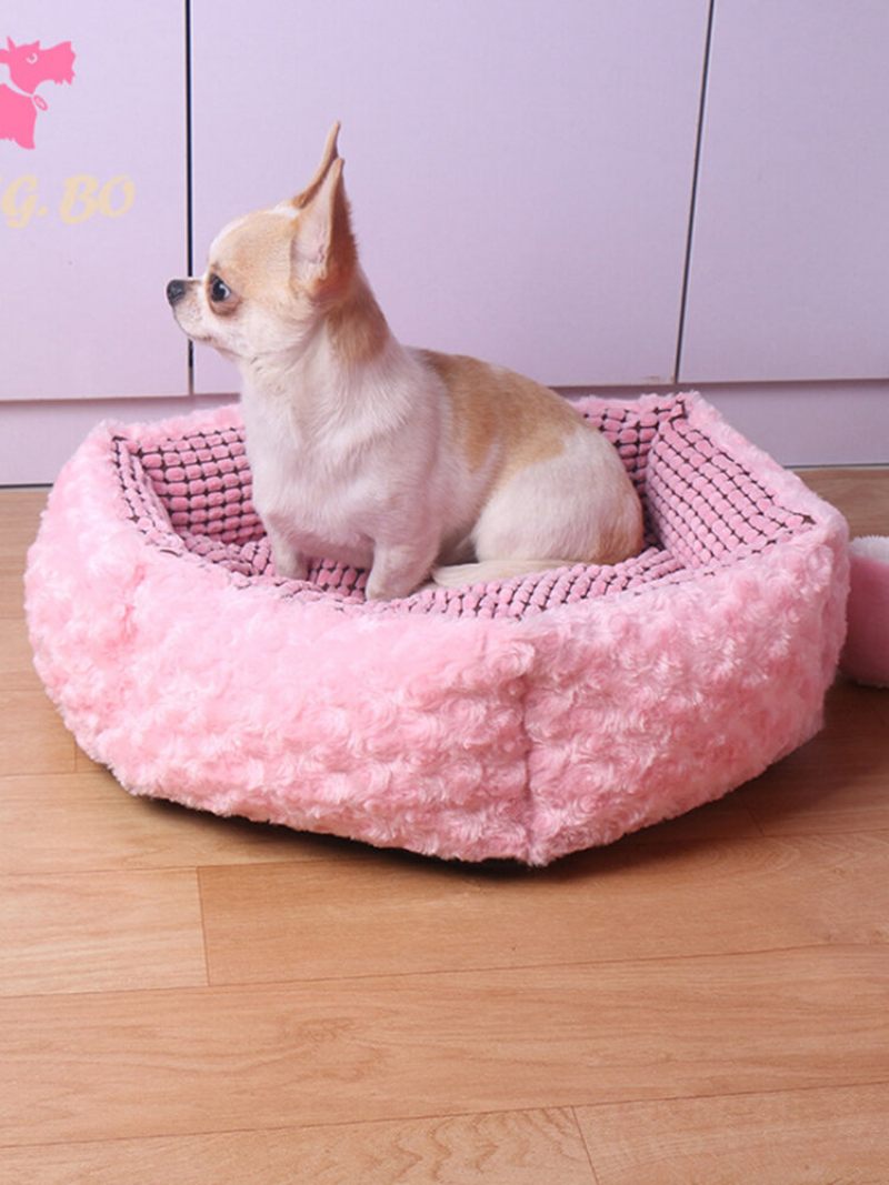 Pink Rose Velvet Pet Sleeping Bed Bed Kennel Dog Cat Téli Ágy Párna Szőnyeggel