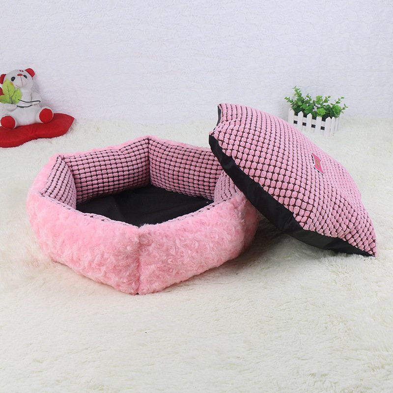 Pink Rose Velvet Pet Sleeping Bed Bed Kennel Dog Cat Téli Ágy Párna Szőnyeggel