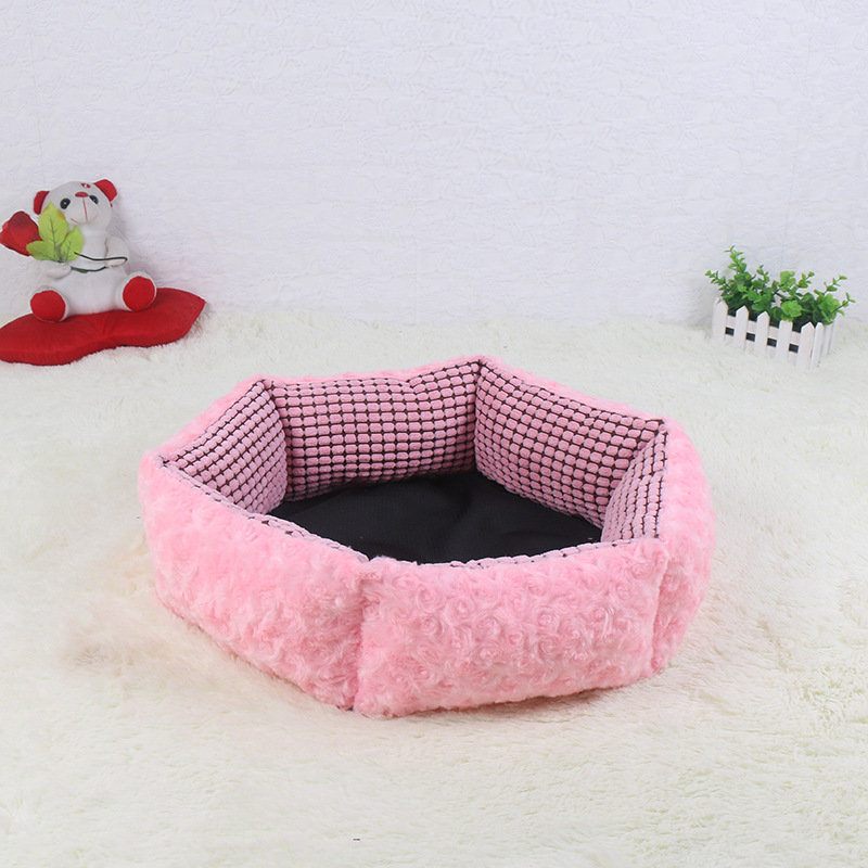 Pink Rose Velvet Pet Sleeping Bed Bed Kennel Dog Cat Téli Ágy Párna Szőnyeggel