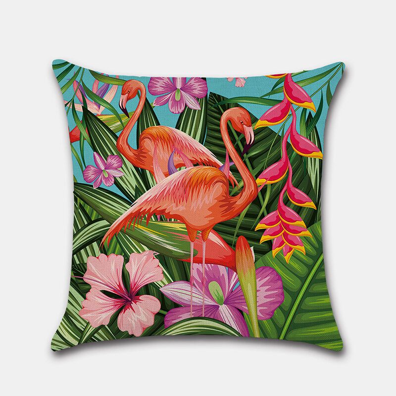1 Db Trópusi Virág Párnahuzat Dobópárnahuzat Flamingó Papagájlevél Digitális Nyomdavászon Mag Nélkül