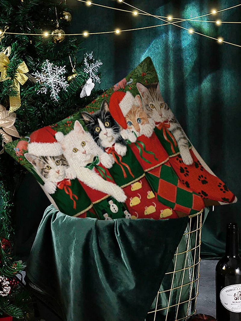 1 Db Vászon Karácsonyi Macskadekoráció A Hálószobában Nappali Kanapé Párnahuzattal Párnahuzat