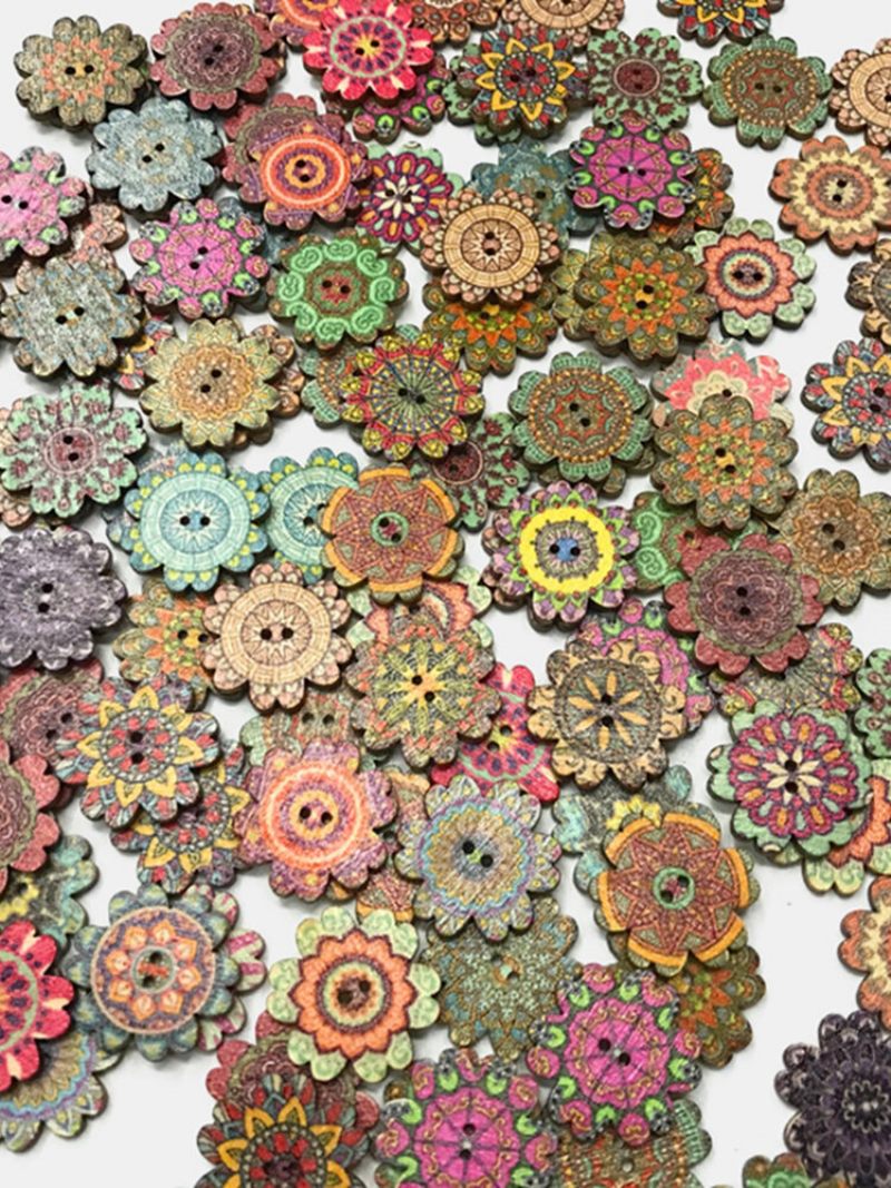 100 Db Fából Készült Retro Stílusú Virágok Antik Bohém Virággombok Barkácsolás Díszgombok
