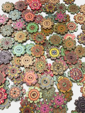 100 Db Fából Készült Retro Stílusú Virágok Antik Bohém Virággombok Barkácsolás Díszgombok
