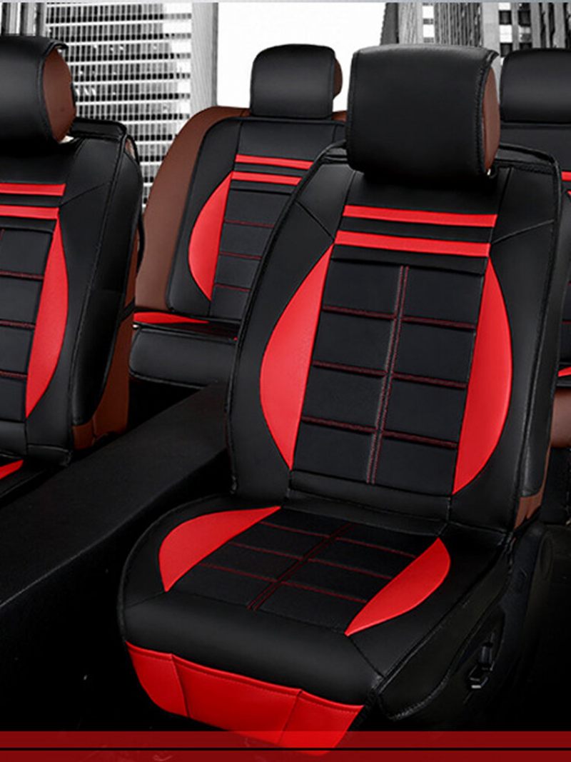11db Fekete-piros Bőr Deluxe Edition Autós Üléshuzat Párnakészlet Univerzális 5 Autóhoz