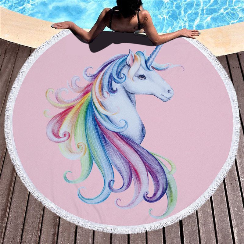 150 cm-es Unicorn Strand Bojt Törölköző Hippie Kerek Gobelin Takaró Ágytakaró