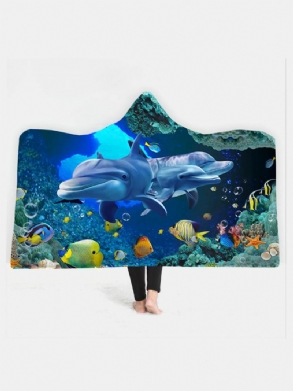 150x200 cm-es Ocean Scenery Sorozatú Takaró Kapucnival Melegen Viselhető Plüssszőnyeg