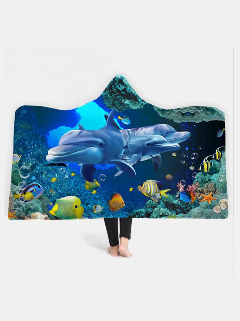 150x200 cm-es Ocean Scenery Sorozatú Takaró Kapucnival Melegen Viselhető Plüssszőnyeg