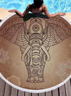 3d Totem Bohém Mandala Elefánt Nyomtatás Strandtörölközők Mikroszálas Kerek Forma Piknik Takaró