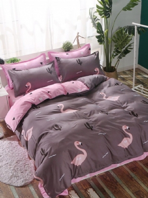 4db Rózsaszín Flamingó Ágynemű Paplanhuzat Párnahuzat Kényelmes Poliészter Ágyneműgarnitúra 3 Méret
