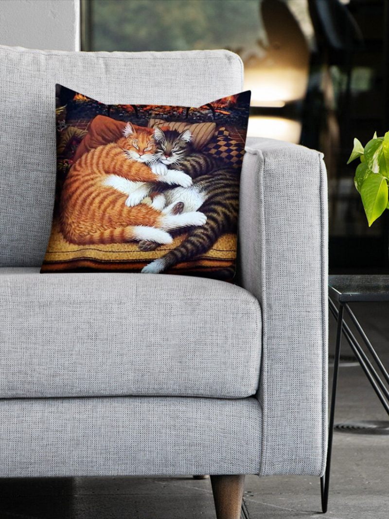Alvó Macskák Mintás Vászon Párnahuzat Otthoni Kanapé Art Decor Díszpárnahuzat