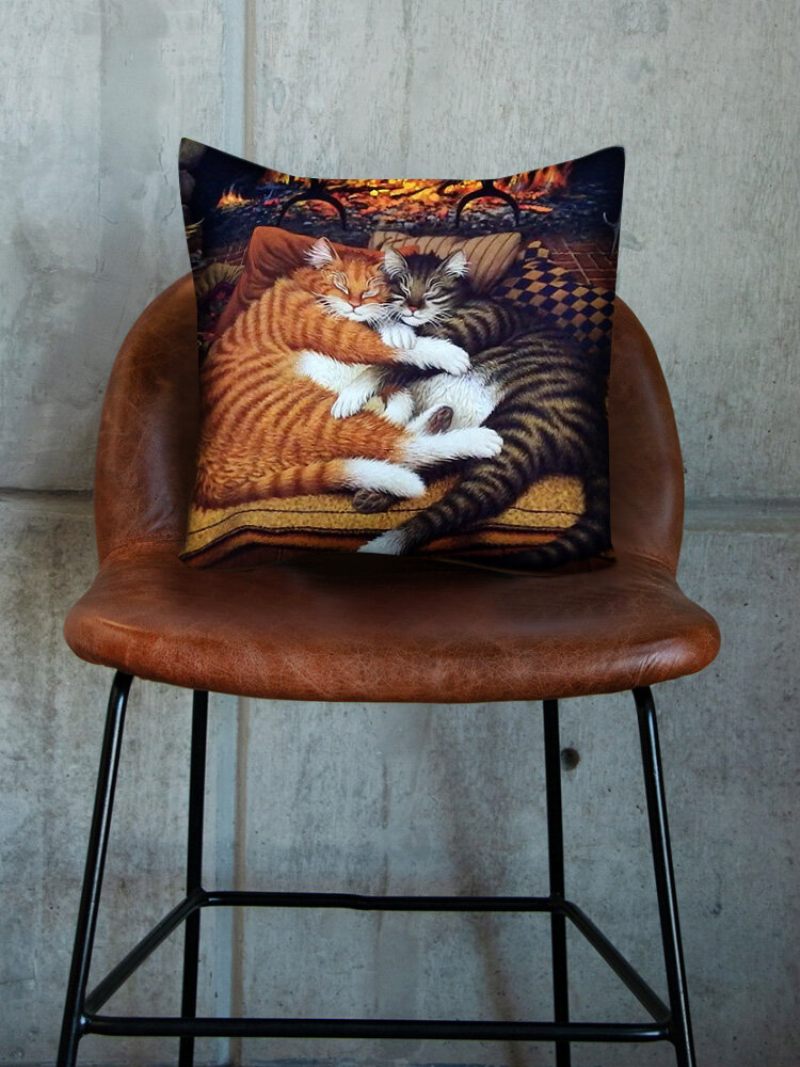 Alvó Macskák Mintás Vászon Párnahuzat Otthoni Kanapé Art Decor Díszpárnahuzat