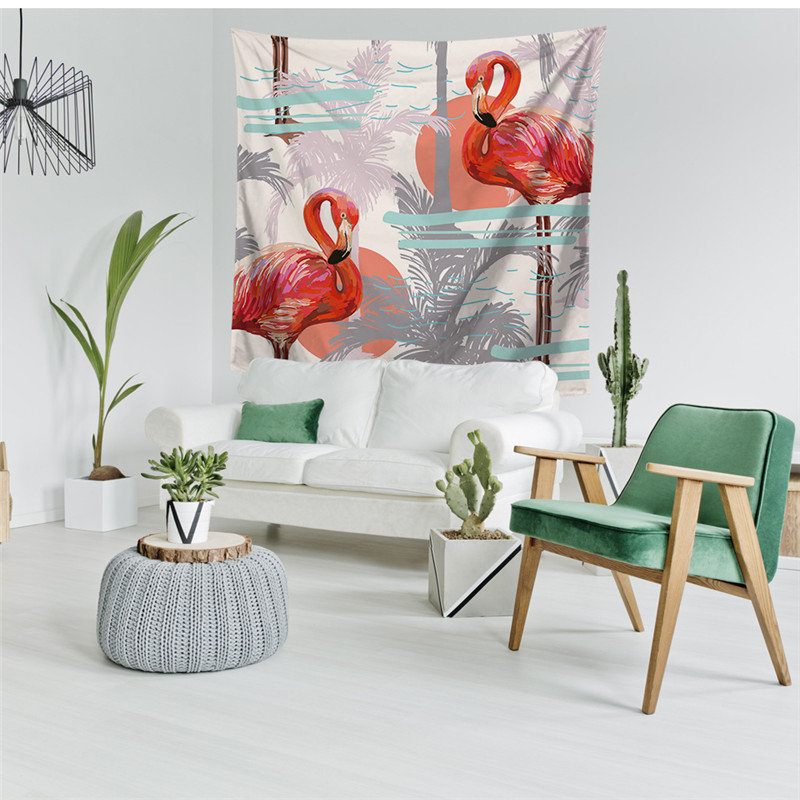Falra Függő Flamingó Nyomtatott Gobelin Szobadekoráció Művészet Trópusi Növények Jóga Mat