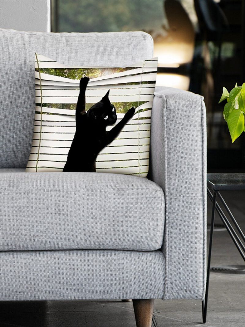 Fekete Macska Mintás Vászon Párnahuzat Otthoni Kanapé Art Decor Dobás