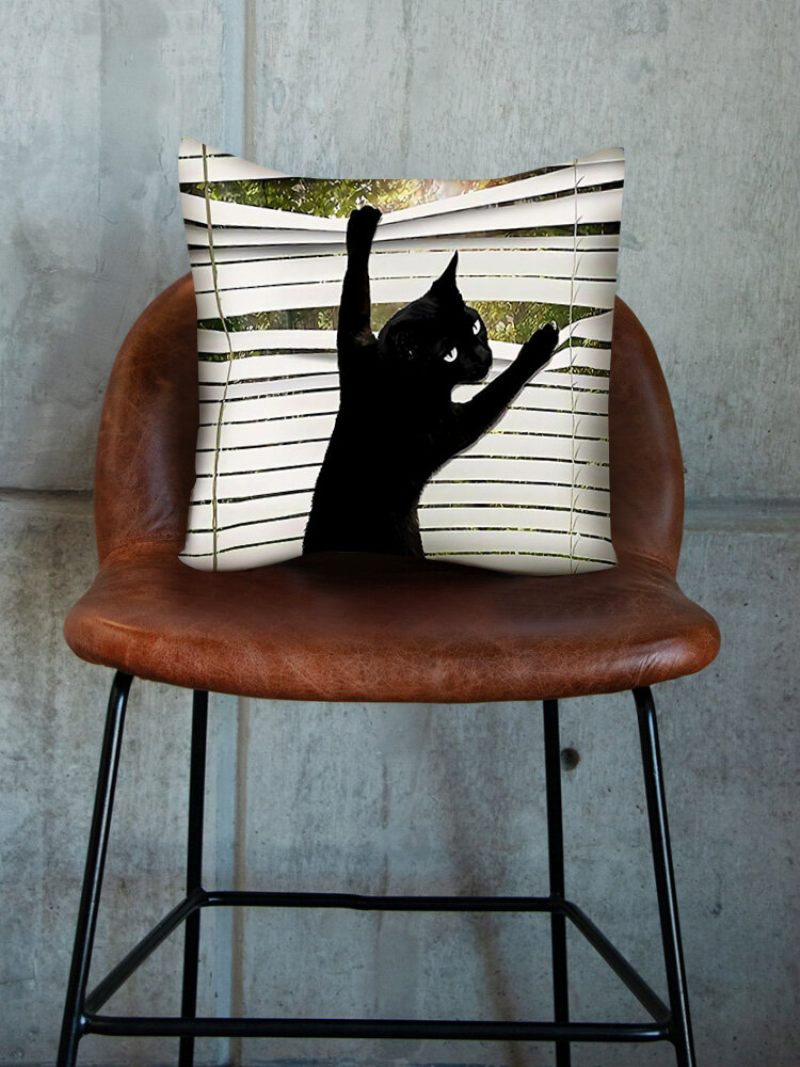 Fekete Macska Mintás Vászon Párnahuzat Otthoni Kanapé Art Decor Dobás