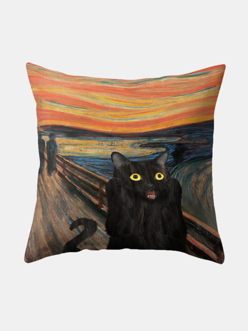 Fekete Macska Mintás Vászon Párnahuzat Otthoni Kanapé Art Decor Dobás