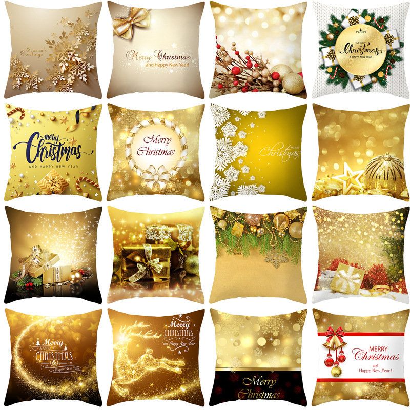 Golden Jingle Merry Christmas Vászondobó Párnahuzat Otthoni Kanapé Karácsonyi Dekor
