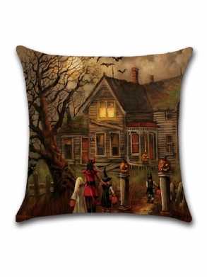 Halloween Witches Sütőtök Mintás Vászon Párnahuzat Otthoni Kanapé Art Decor