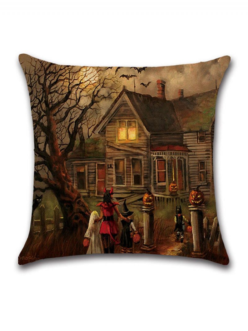 Halloween Witches Sütőtök Mintás Vászon Párnahuzat Otthoni Kanapé Art Decor