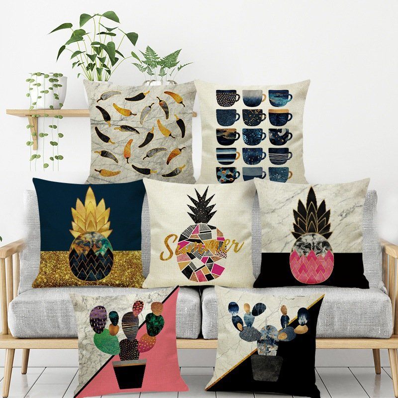 Ins Nordic Pineapple Cactus Geometrikus Stílusú Vászon Párnahuzat Otthoni Kanapé Art Decor Üléspárnahuzatok