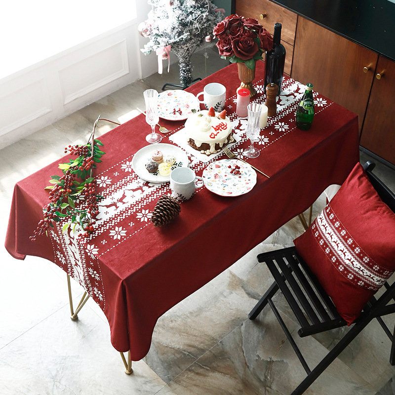 Klasszikus Karácsonyi Mikulás Elk Téglalap Alakú Terítő Otthoni Ebédlőasztal Dekoráció