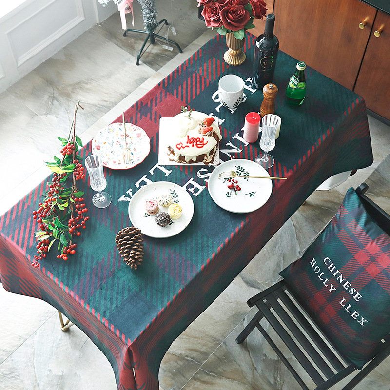 Klasszikus Karácsonyi Piros-zöld Rácsos Téglalap Alakú Terítő Otthoni Ebédlőasztal Dekoráció
