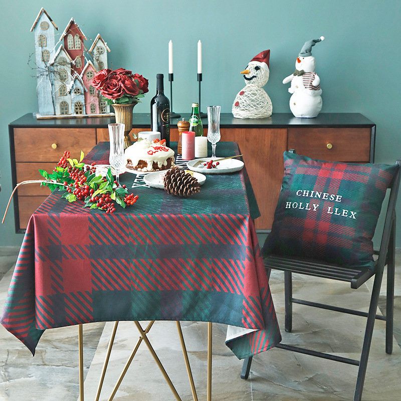 Klasszikus Karácsonyi Piros-zöld Rácsos Téglalap Alakú Terítő Otthoni Ebédlőasztal Dekoráció
