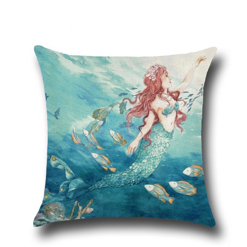 Mermaid Stílusú Vászon Párnahuzat Otthoni Szövet Kanapé Mediterrán