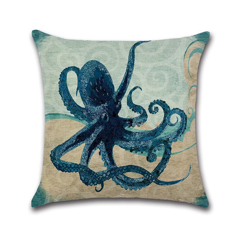 Ocean Octopus Sea House Rák Nyomott Pamutvászon Párnahuzat Négyzet Alakú Kanapé Autó Dekoráció