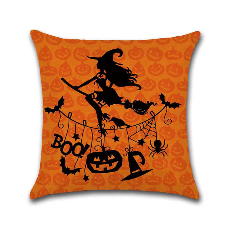 Rajzfilm Halloween Boszorkányok Sütőtök Mintás Vászon Párnahuzat Otthoni Kanapé Art Decor