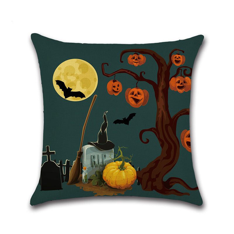 Rajzfilm Halloween Boszorkányok Sütőtök Mintás Vászon Párnahuzat Otthoni Kanapé Art Decor