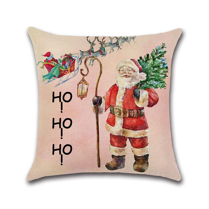 Retro Merry Christmas Mikulás Mintás Vászon Párnahuzat Otthoni Kanapé Puha Párnahuzatok Art Decor