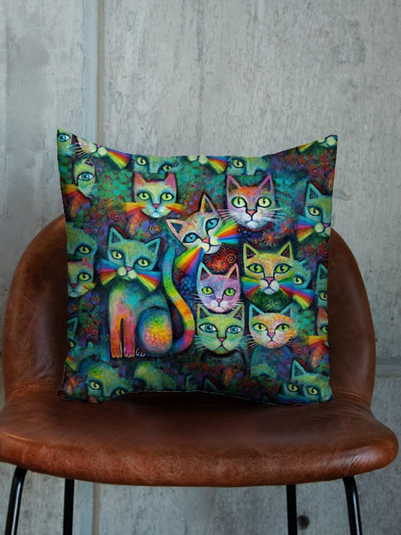 Színes Macskák Mintás Vászon Párnahuzat Otthoni Kanapé Art Decor Díszpárnahuzat