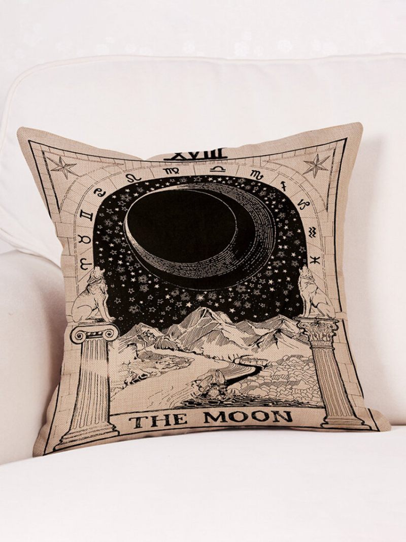 Titokzatos Tarot Sun Moon Csillagmintás Vászon Párnahuzat Otthoni Kanapé Irodai Üléstámla Párnahuzatok