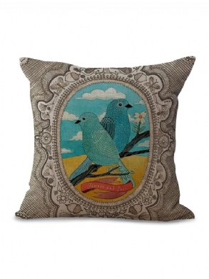 Vintage Stílusú Little Bird Szögletes Párnahuzat Négyzet Alakú Otthoni Irodai Kanapé Dekoráció