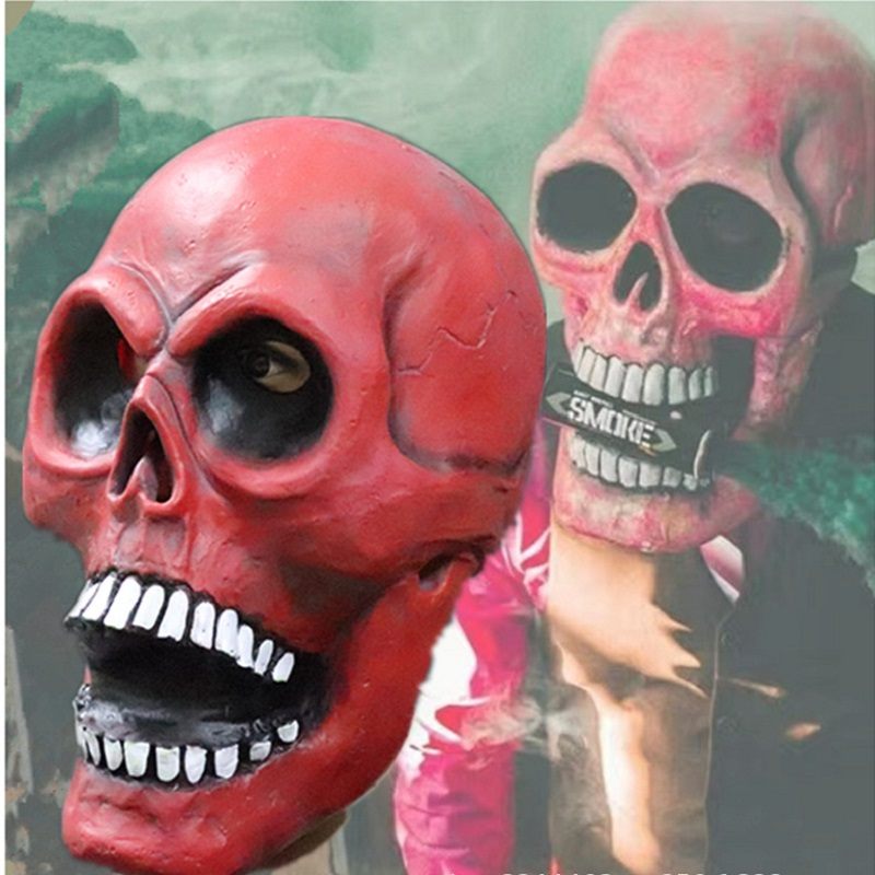 Deluxe Újdonság Halloween Jelmez Latex Fejmaszk Skull Head Red