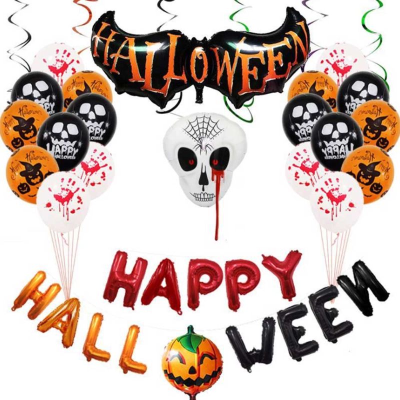 Halloweeni Lufi Szett Hamis Koponya Party Dekoráció Alumínium Film Léggömb Happy Halloween Betűk Dekoratív