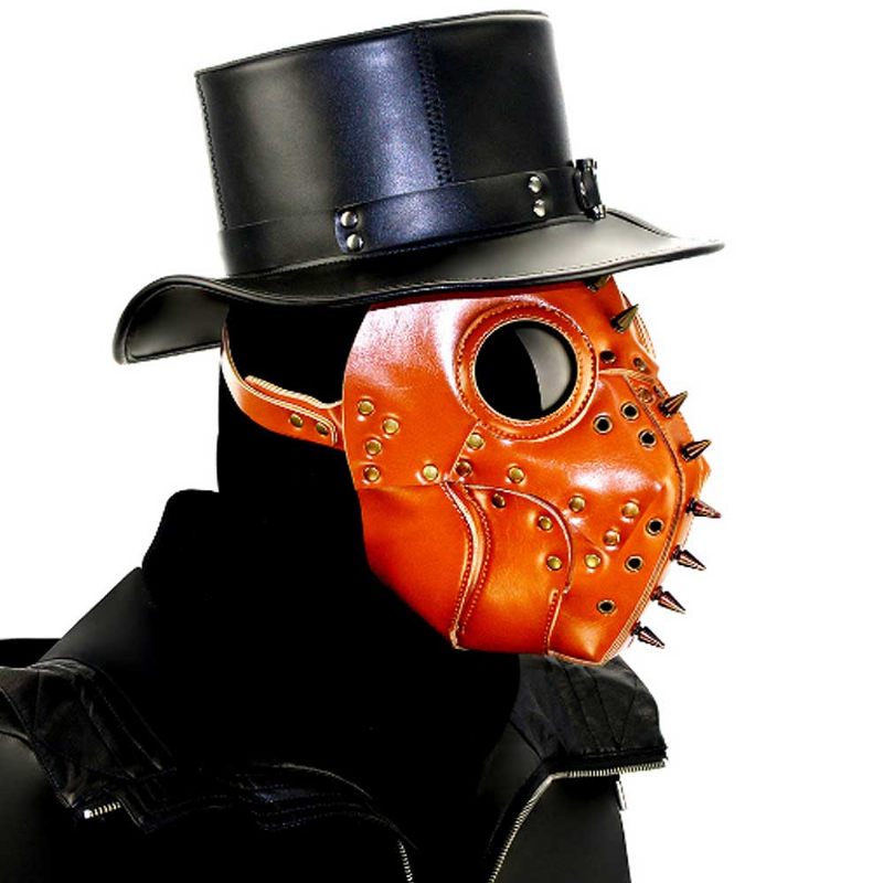 Plague Doctor Bird Head Maszk Hosszú Orrú Steampunk Rivet Légáteresztő Pu Bőr Halloween Jelmezhez