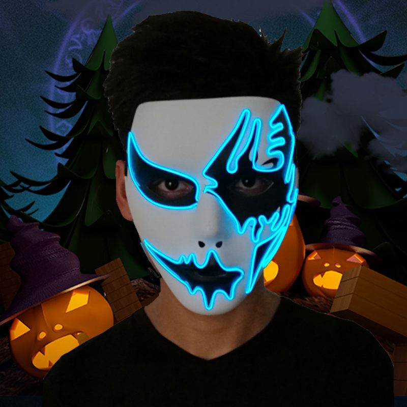 Ragyogó El Maszk Farsangi Halloween Születésnapi Party Cosplay Kézzel Festett Led Hideg Fény Maszk-szerű Arcra Glowing Street Dance Glow