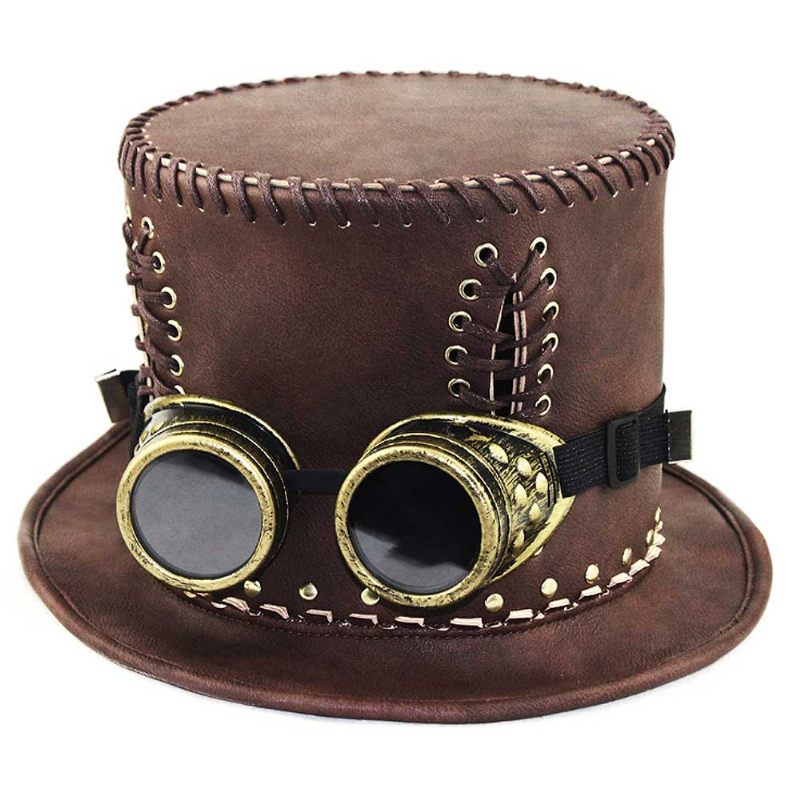 Uniszex Steampunk Felső Sapka Retro Punk Rusztikus Pu Bőr Fűzős Úri Jelmezekhez Halloween Party