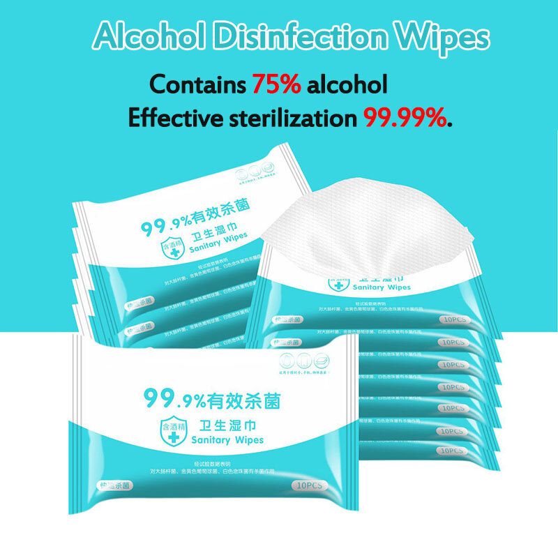 10db Eldobható 75%-os Alkoholos Tisztító Nedves Törlőkendő Biztonsági Párna Sterilizáló Papír