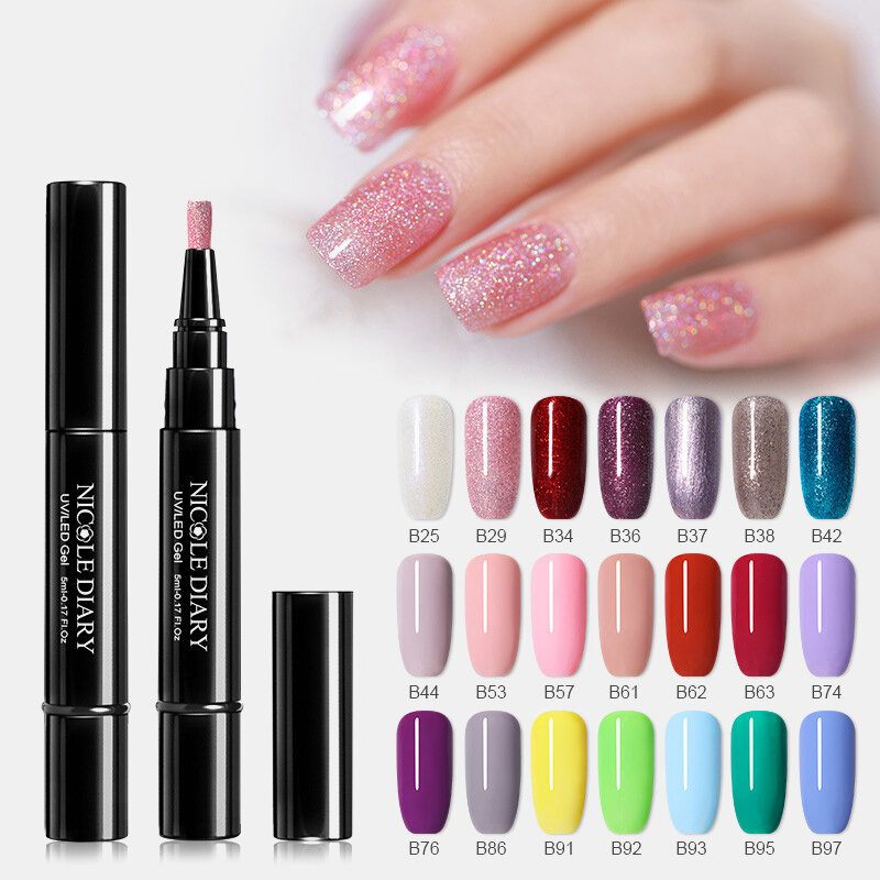 3 Az 1-ben Zselés Körömlakk Toll Glitter One Step Nail Art Gél Lakk 74 Szín Könnyen Használható Uv Gél