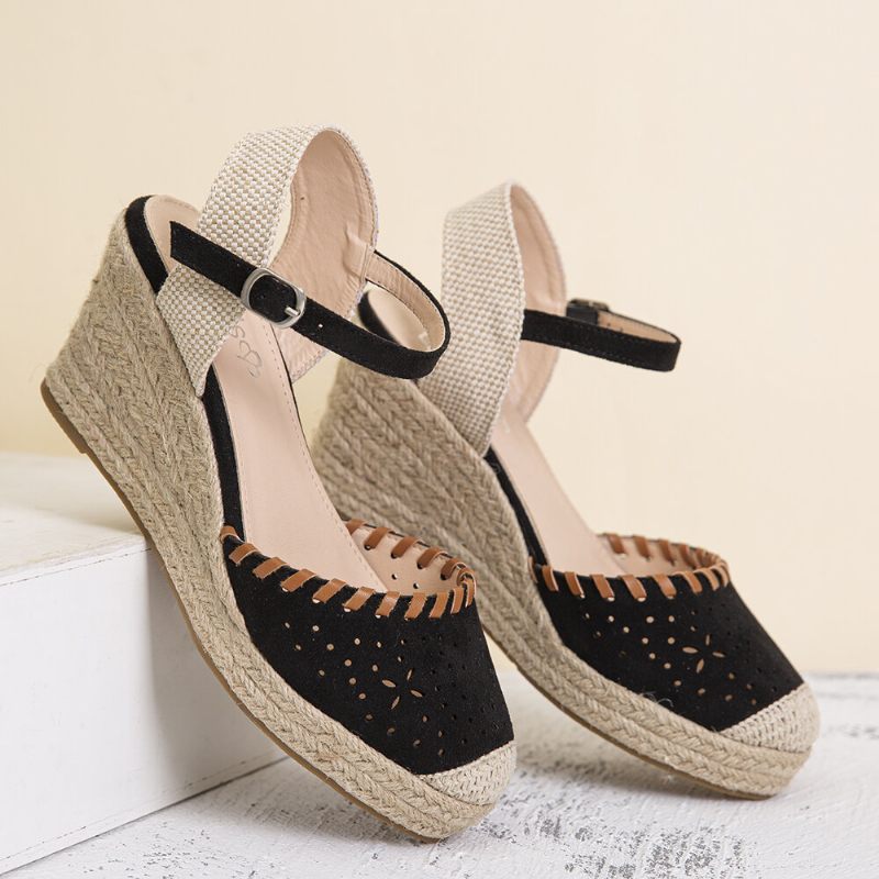 Lostisy Női Üreges Kényelmes Zárt Orrcsatos Pánt Espadrille Wedges Szandálok