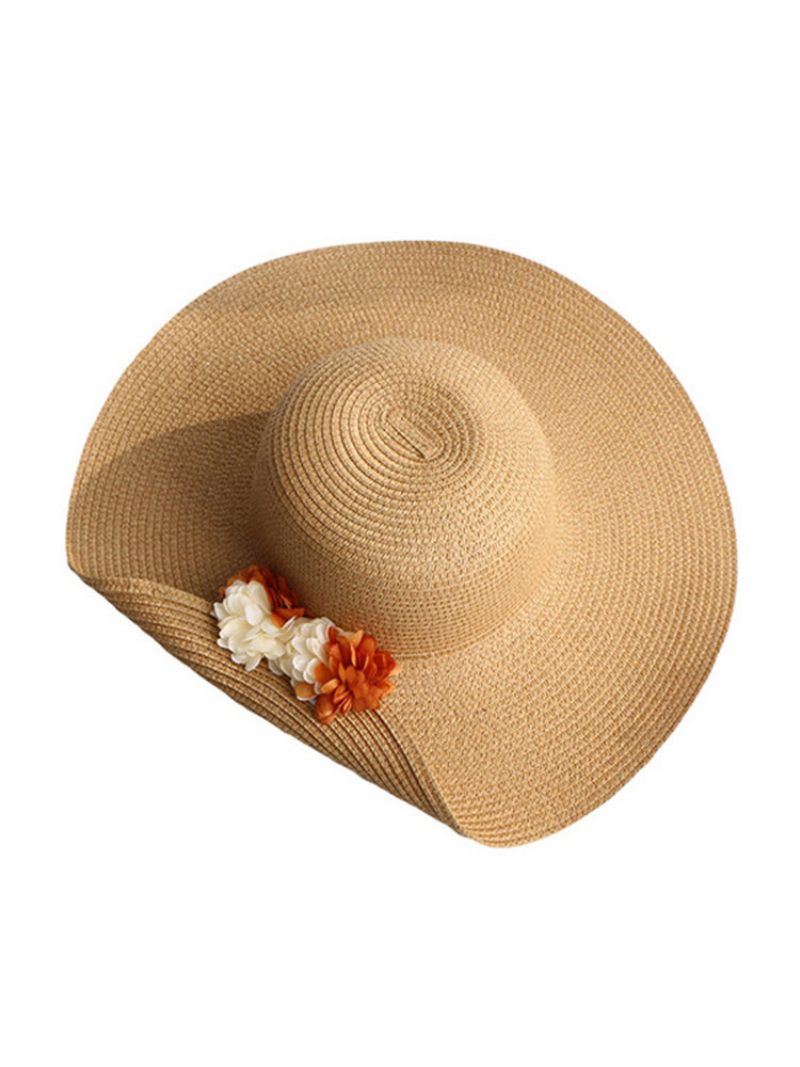 New Hat Ladies Outdoor Napvédő Kalap Retro Félfordulat Virágos Szalmakalap Wild Cap