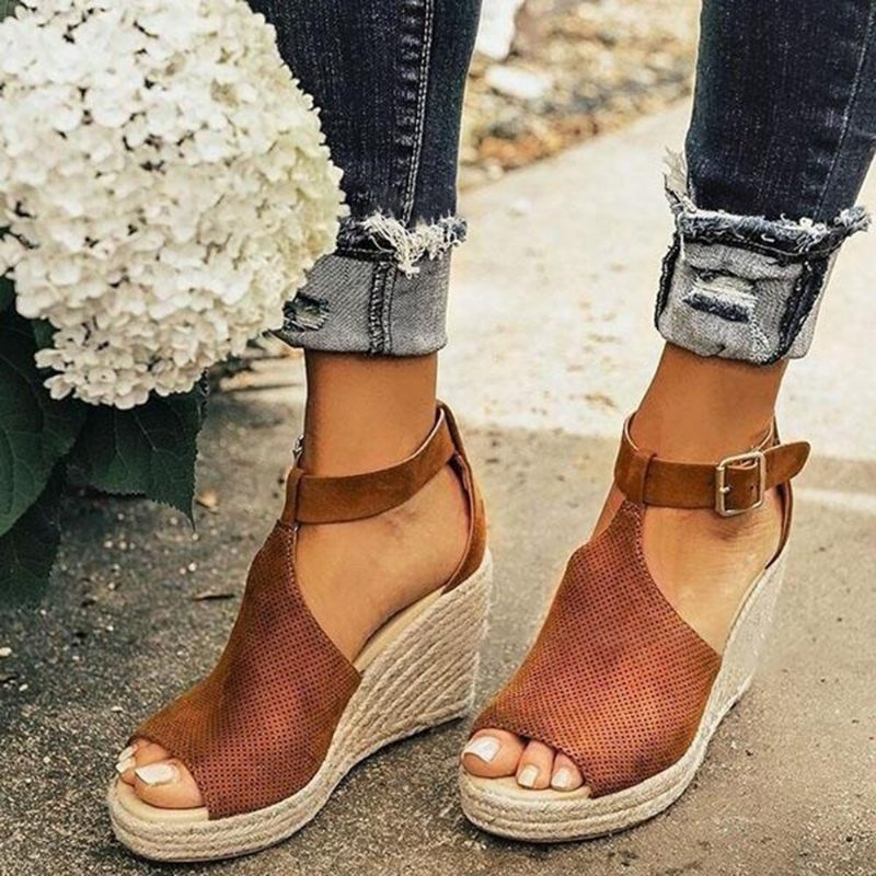 Női Csatos Pánt Platform Kényelmes Wedges Alkalmi Espadrilles Szandálok