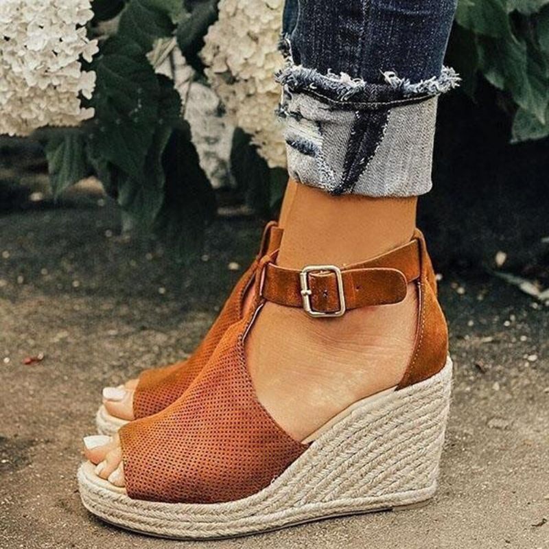 Női Csatos Pánt Platform Kényelmes Wedges Alkalmi Espadrilles Szandálok